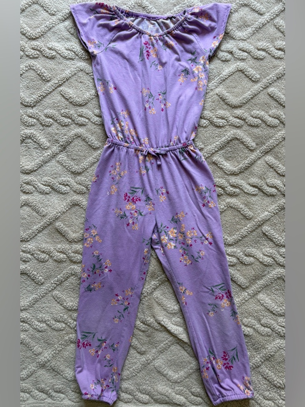 Girls 5T Lilac Floral Jumpsuit - Short Flare Sleeve & Pants One Piece Outfit